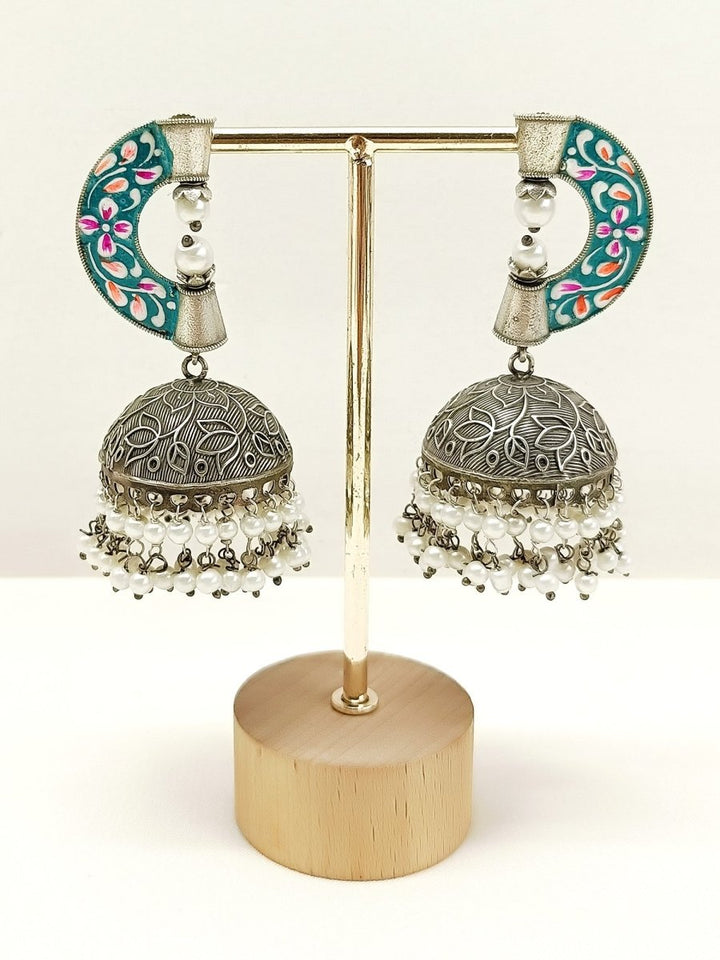 Hridyanshi Blue Oxidized Jhumki - House of Sarvati LLC