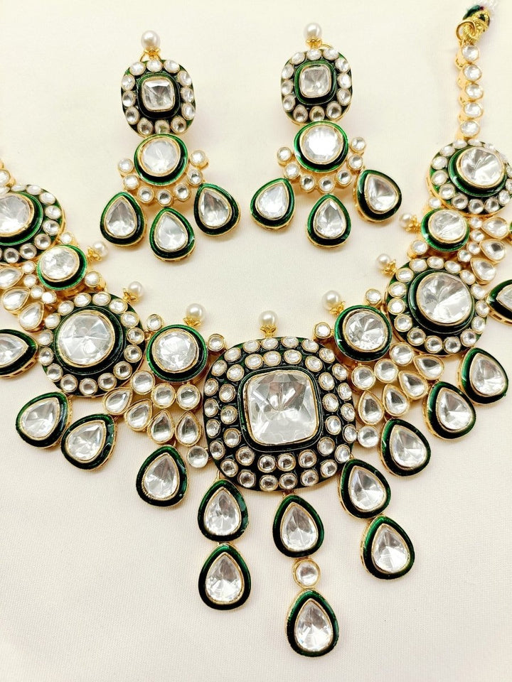 Ilfaya Green Kundan Necklace Set - House of Sarvati LLC