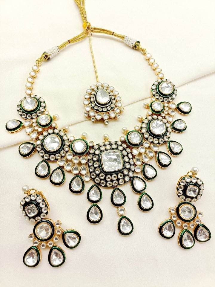 Ilfaya Green Kundan Necklace Set - House of Sarvati LLC