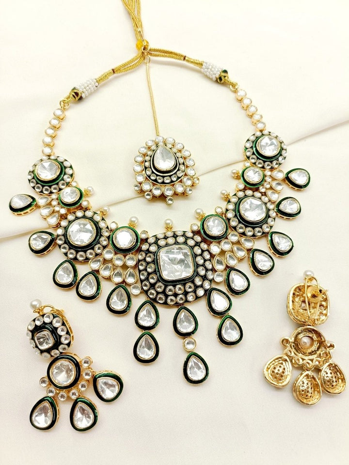 Ilfaya Green Kundan Necklace Set - House of Sarvati LLC