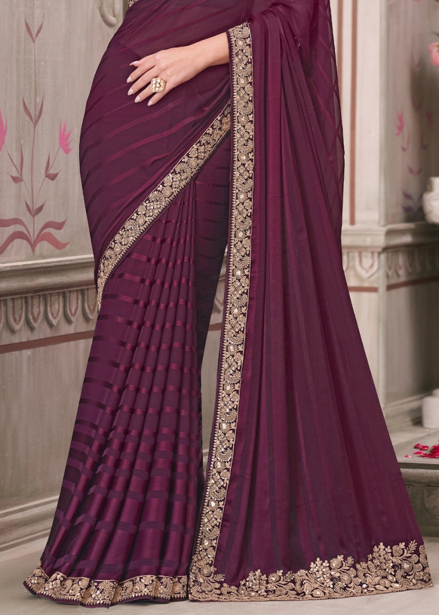Imperial Purple Georgette Silk Saree With Detailed Embroidery And Luxe Appeal - House of Sarvati LLC
