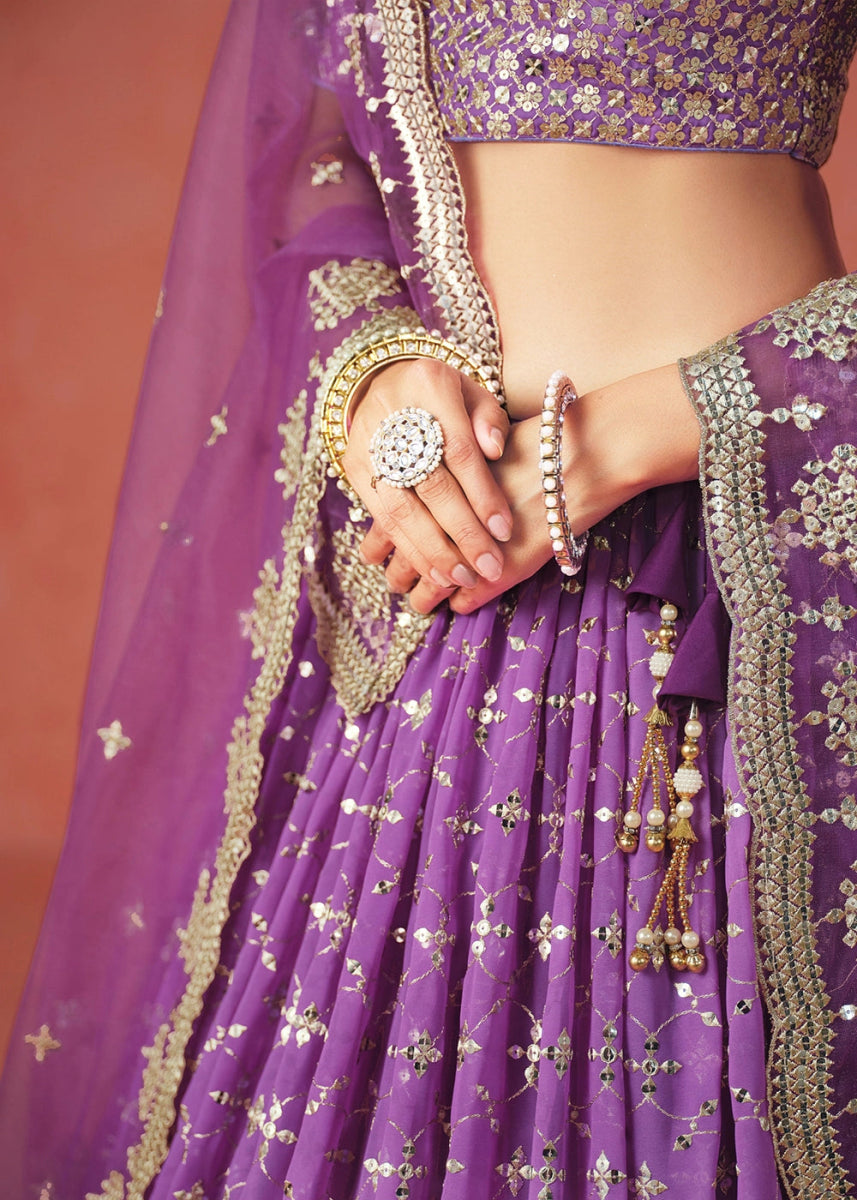 Indigo Purple Lehenga Choli in Georgette with Sequin Zari Work - House of Sarvati LLC