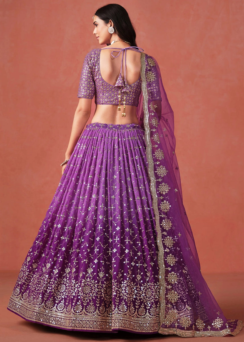 Indigo Purple Lehenga Choli in Georgette with Sequin Zari Work - House of Sarvati LLC