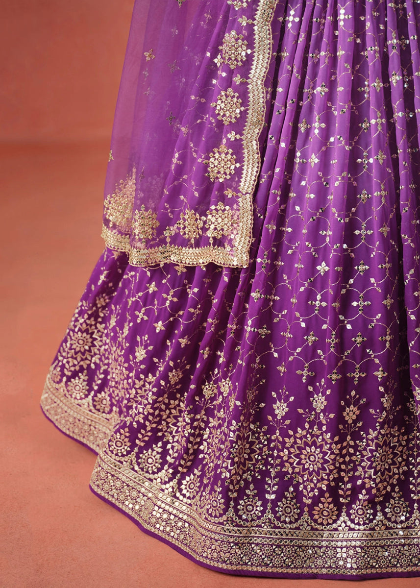 Indigo Purple Lehenga Choli in Georgette with Sequin Zari Work - House of Sarvati LLC