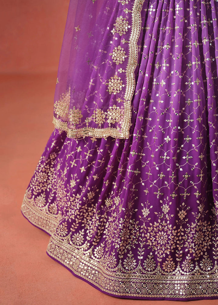 Indigo Purple Lehenga Choli in Georgette with Sequin Zari Work - House of Sarvati LLC