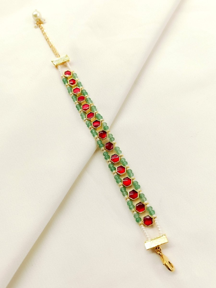Ipshita R & G Kundan Bracelet - House of Sarvati LLC