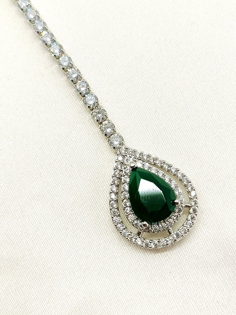 Ira Green American Diamond Maang Teeka - House of Sarvati LLC