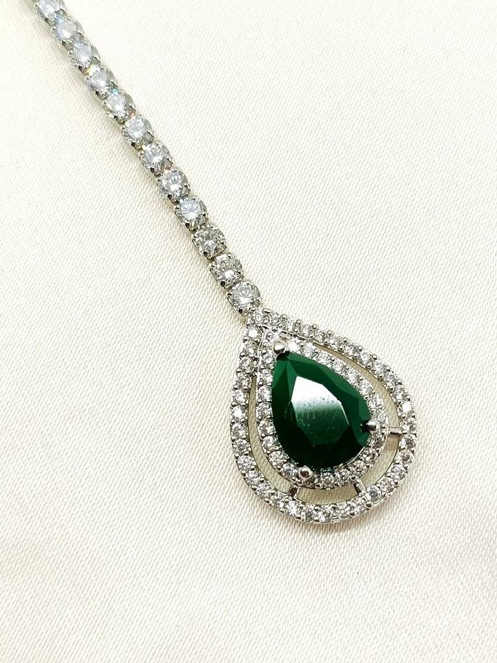 Ira Green American Diamond Maang Teeka - House of Sarvati LLC