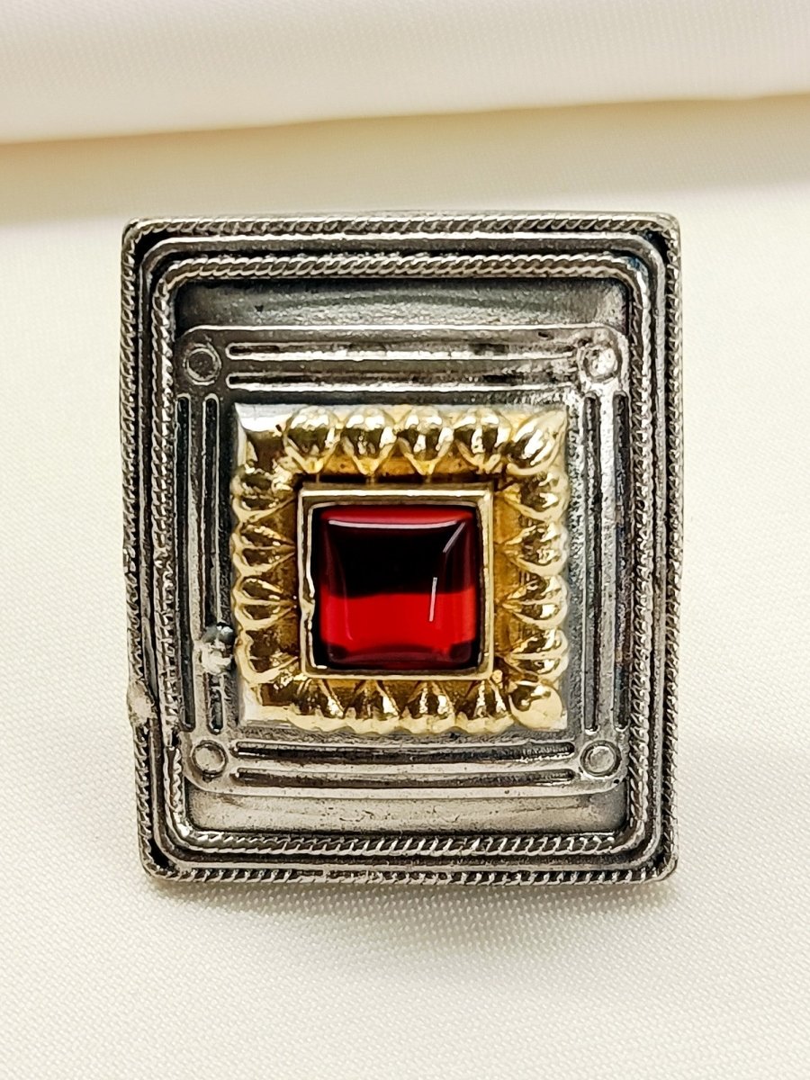 Iran Maroon Oxidized Finger Ring - House of Sarvati LLC