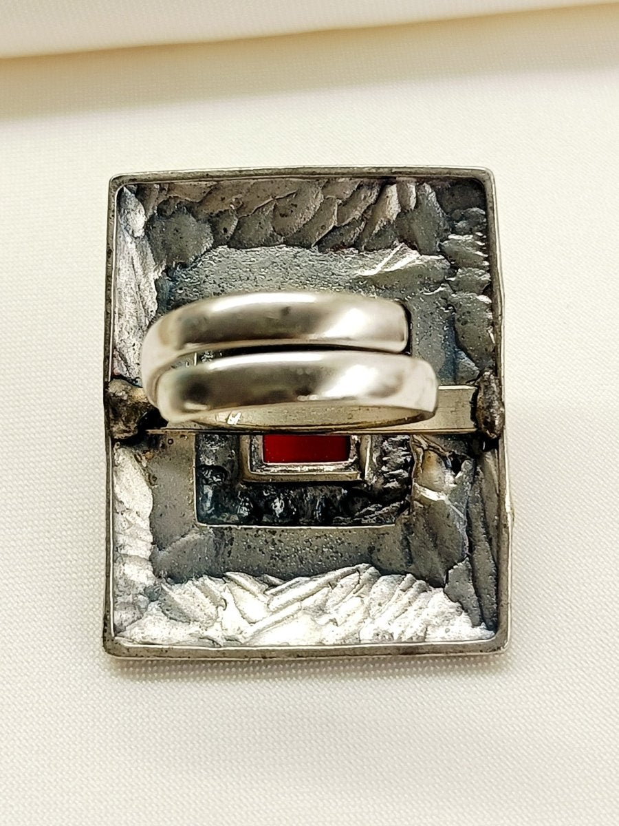 Iran Maroon Oxidized Finger Ring - House of Sarvati LLC