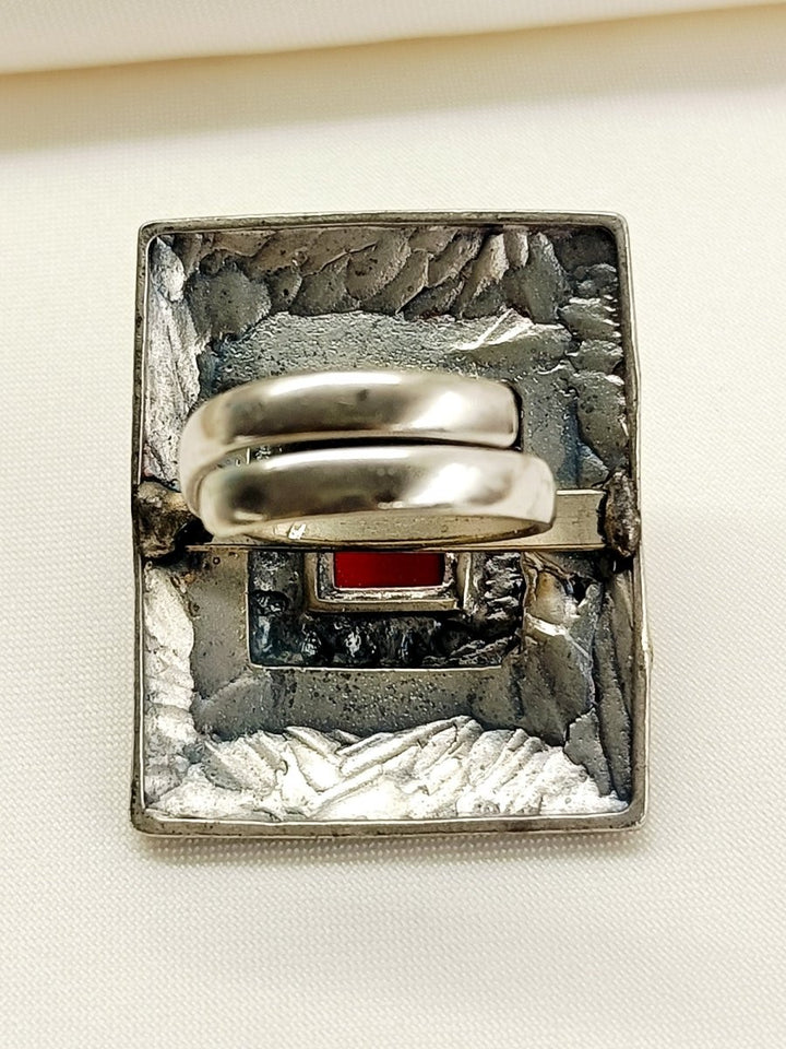 Iran Maroon Oxidized Finger Ring - House of Sarvati LLC
