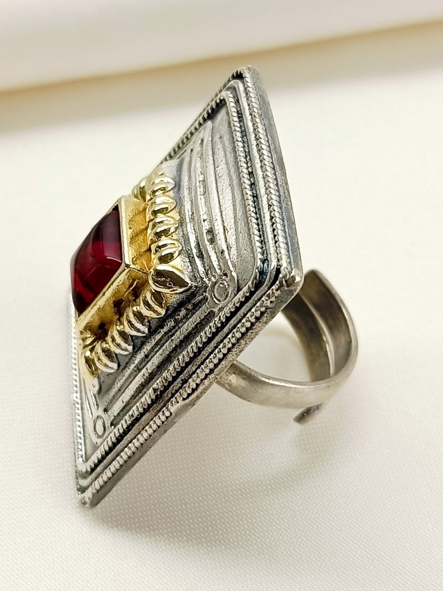 Iran Maroon Oxidized Finger Ring - House of Sarvati LLC