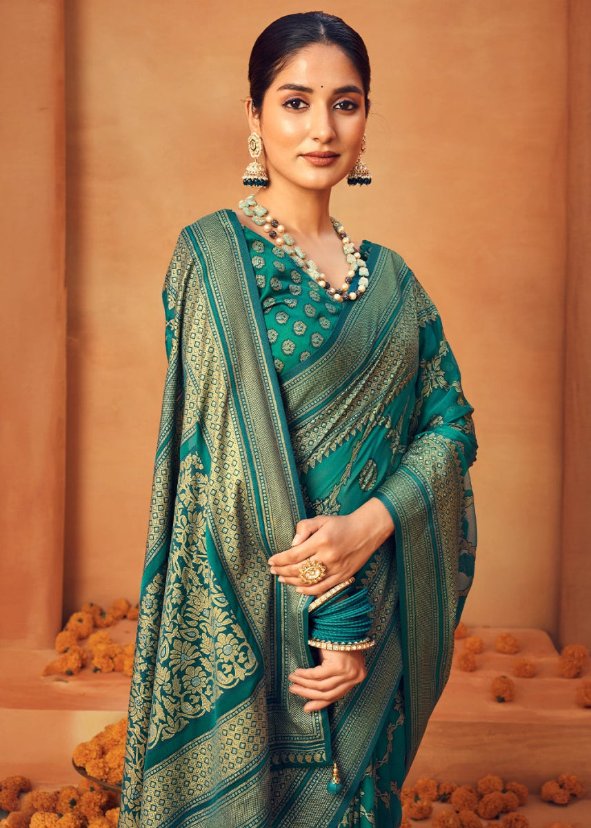 Iris Blue Handwoven Zari Georgette Silk Saree - House of Sarvati LLC