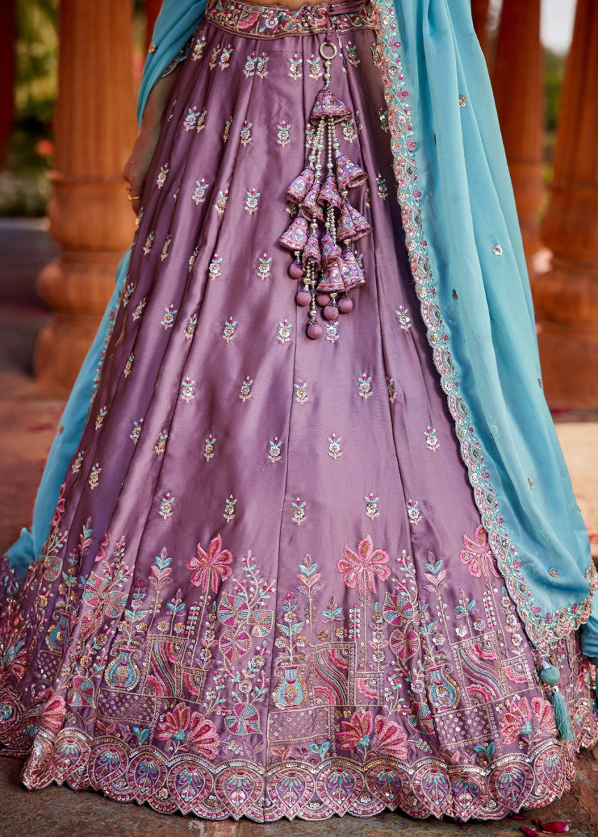 Iris Purple Georgette Lehenga Choli with Sequins and Floral Embroidery - House of Sarvati LLC