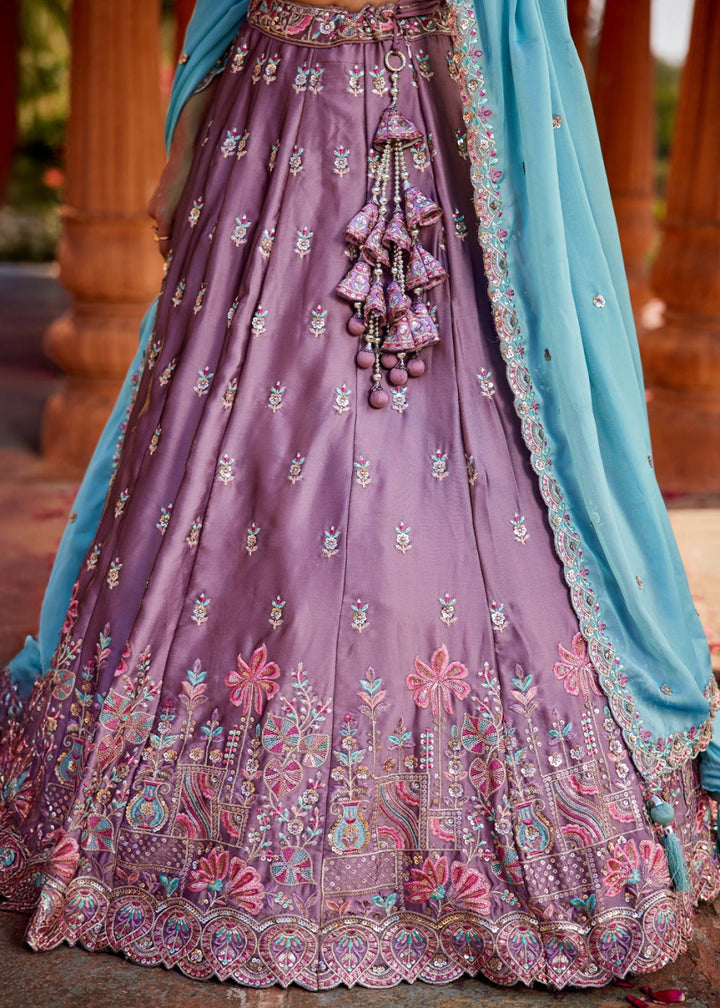 Iris Purple Georgette Lehenga Choli with Sequins and Floral Embroidery - House of Sarvati LLC