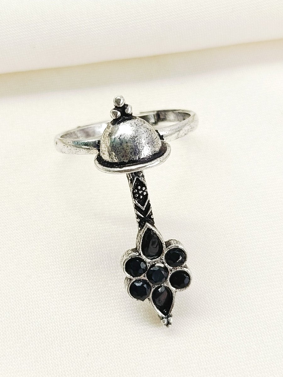 Isha Black Oxidized Finger Ring - House of Sarvati LLC