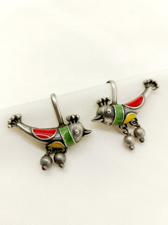 Shakshi Multi Colour German Silver Bird Earcuffs