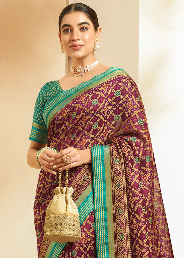 Jam Purple Patola Printed Georgette Silk Saree - House of Sarvati LLC
