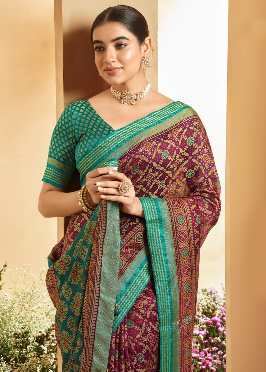 Jam Purple Patola Printed Georgette Silk Saree - House of Sarvati LLC