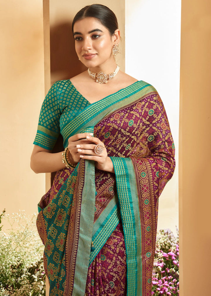 Jam Purple Patola Printed Georgette Silk Saree - House of Sarvati LLC