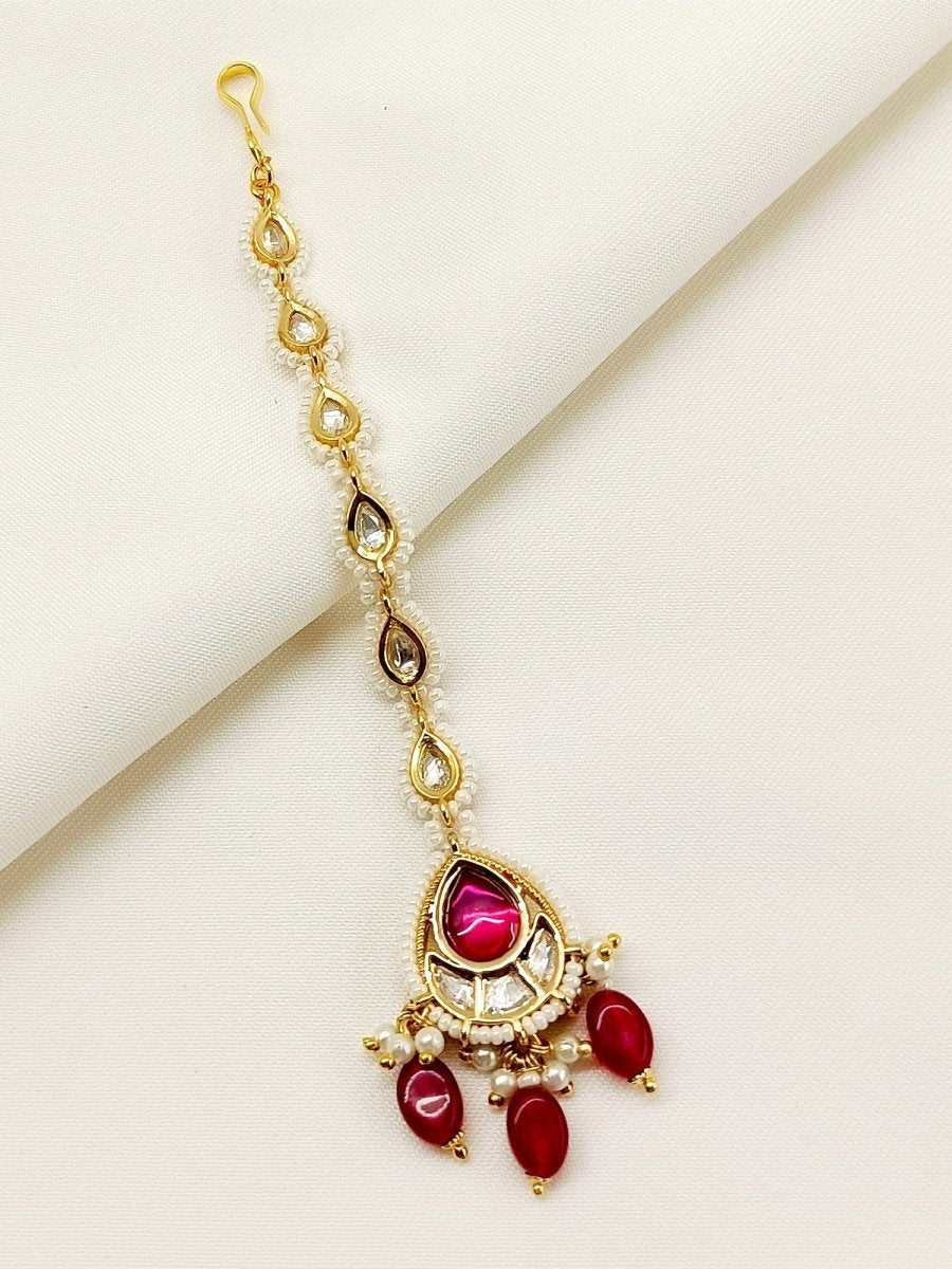 Janiyah Maroon Kundan Teeka - House of Sarvati LLC