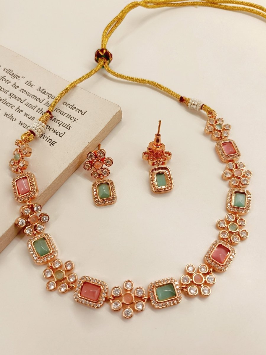 Janki P & G American Diamond Necklace Set - House of Sarvati LLC