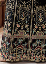 Jet Black Chinon Silk Sharara Suit with Intricate Multi Thread & Sequin Embroidery - House of Sarvati LLC