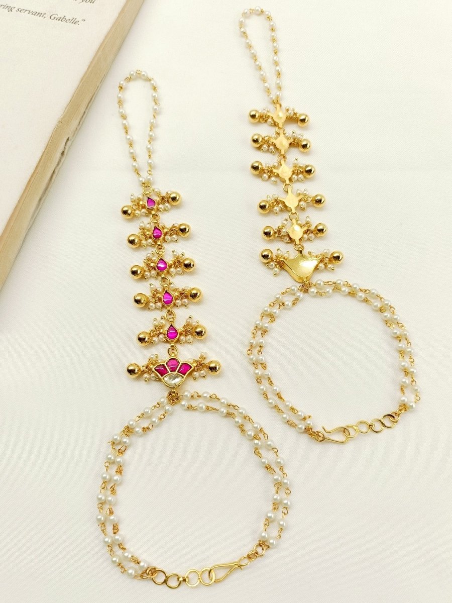 Jiyana Ruby Kundan Hathphool Set Of 2 - House of Sarvati LLC