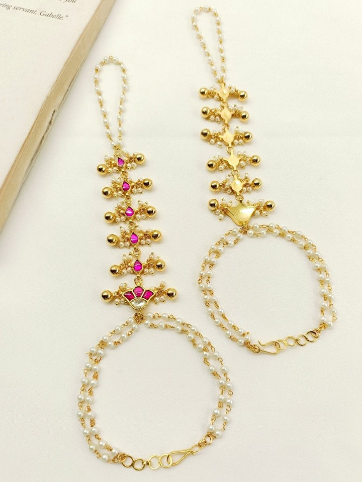 Jiyana Ruby Kundan Hathphool Set Of 2 - House of Sarvati LLC