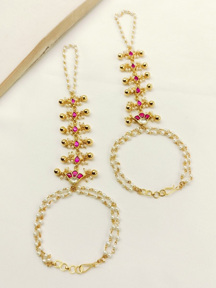 Jiyana Ruby Kundan Hathphool Set Of 2 - House of Sarvati LLC