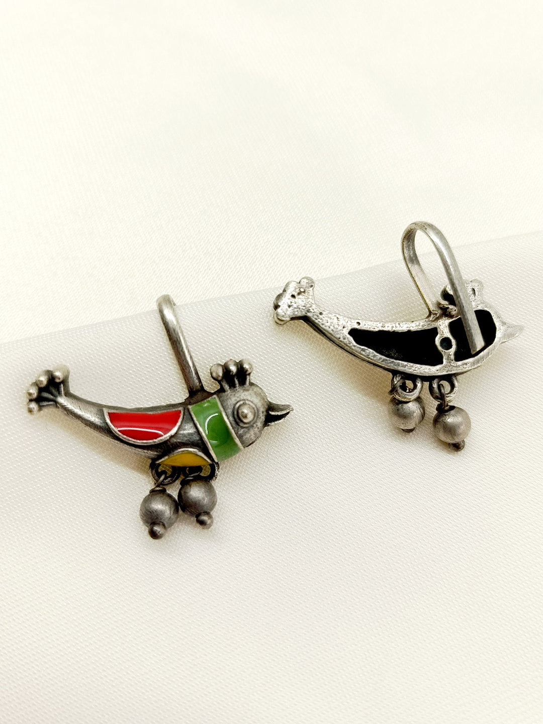 Shakshi Multi Colour German Silver Bird Earcuffs