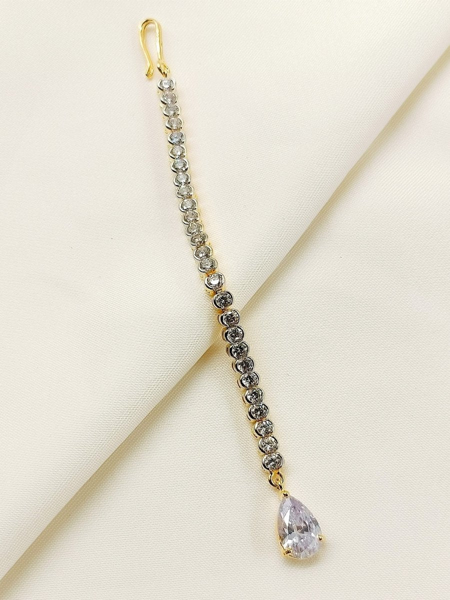Kaamini White American Diamond Teeka - House of Sarvati LLC