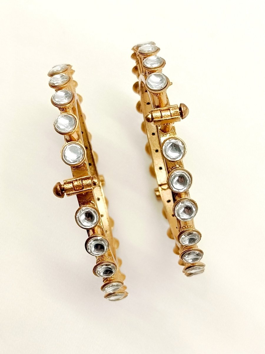 Kaaviya White Kundan Bangle Set Of 2 - House of Sarvati LLC