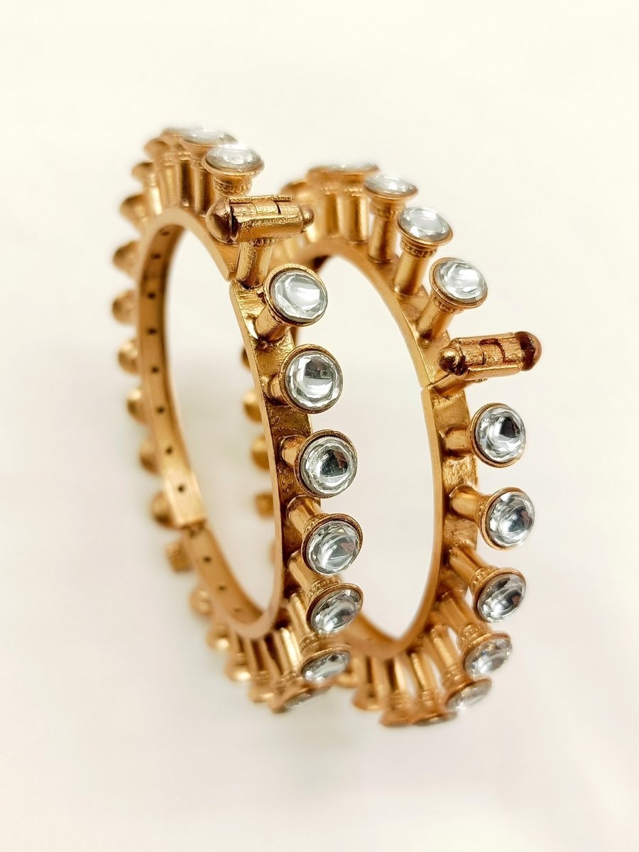 Kaaviya White Kundan Bangle Set Of 2 - House of Sarvati LLC