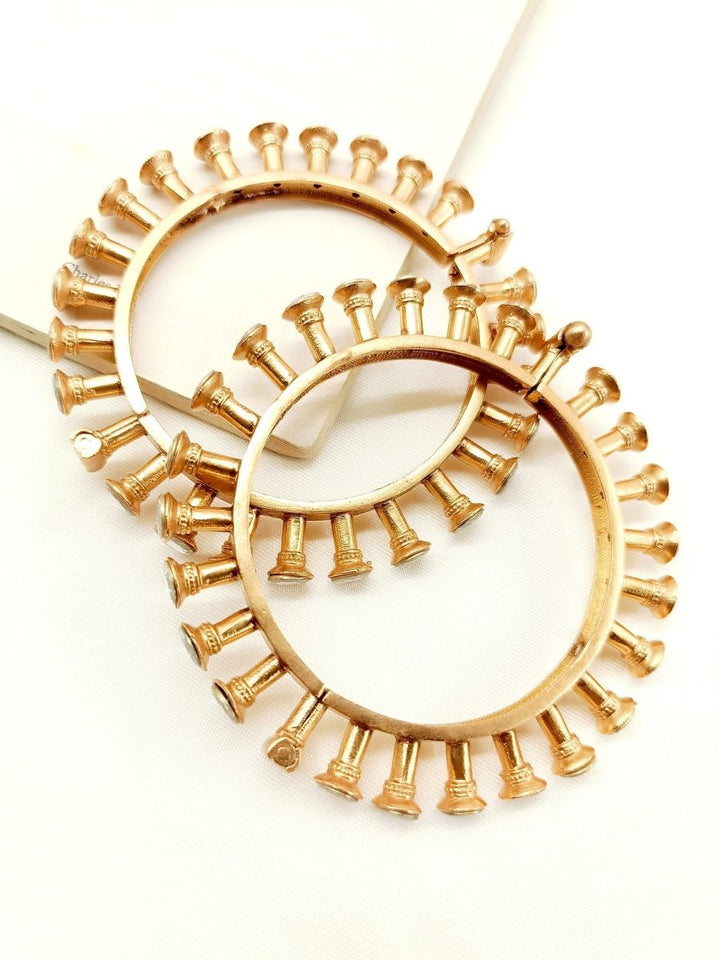 Kaaviya White Kundan Bangle Set Of 2 - House of Sarvati LLC
