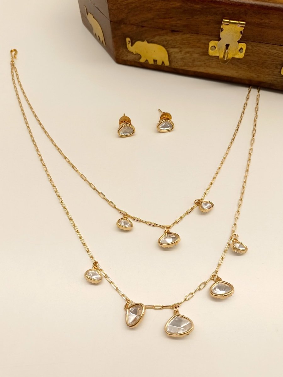 Kaikeyi Double Layerd Kundan Pendant Set - House of Sarvati LLC