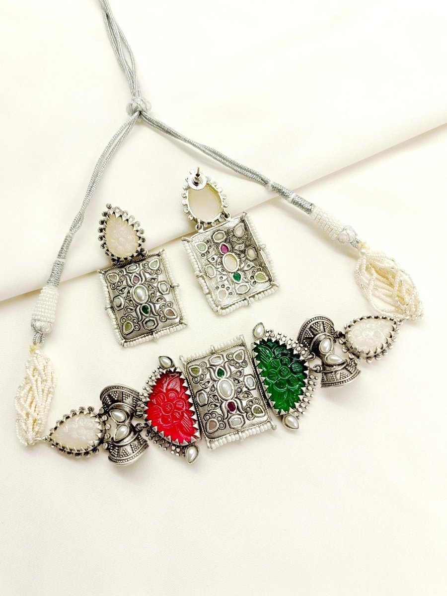 Kaina R & G Oxidized Choker Set - House of Sarvati LLC