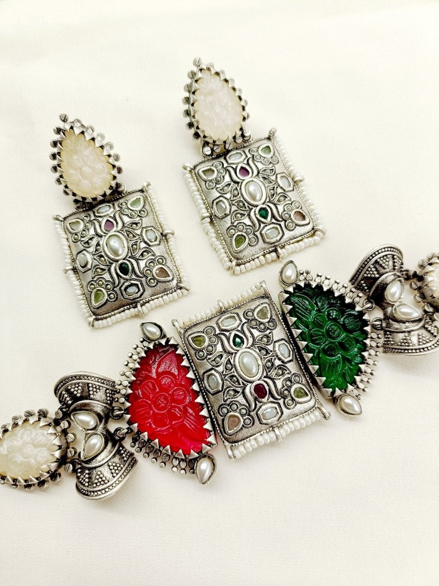 Kaina R & G Oxidized Choker Set - House of Sarvati LLC