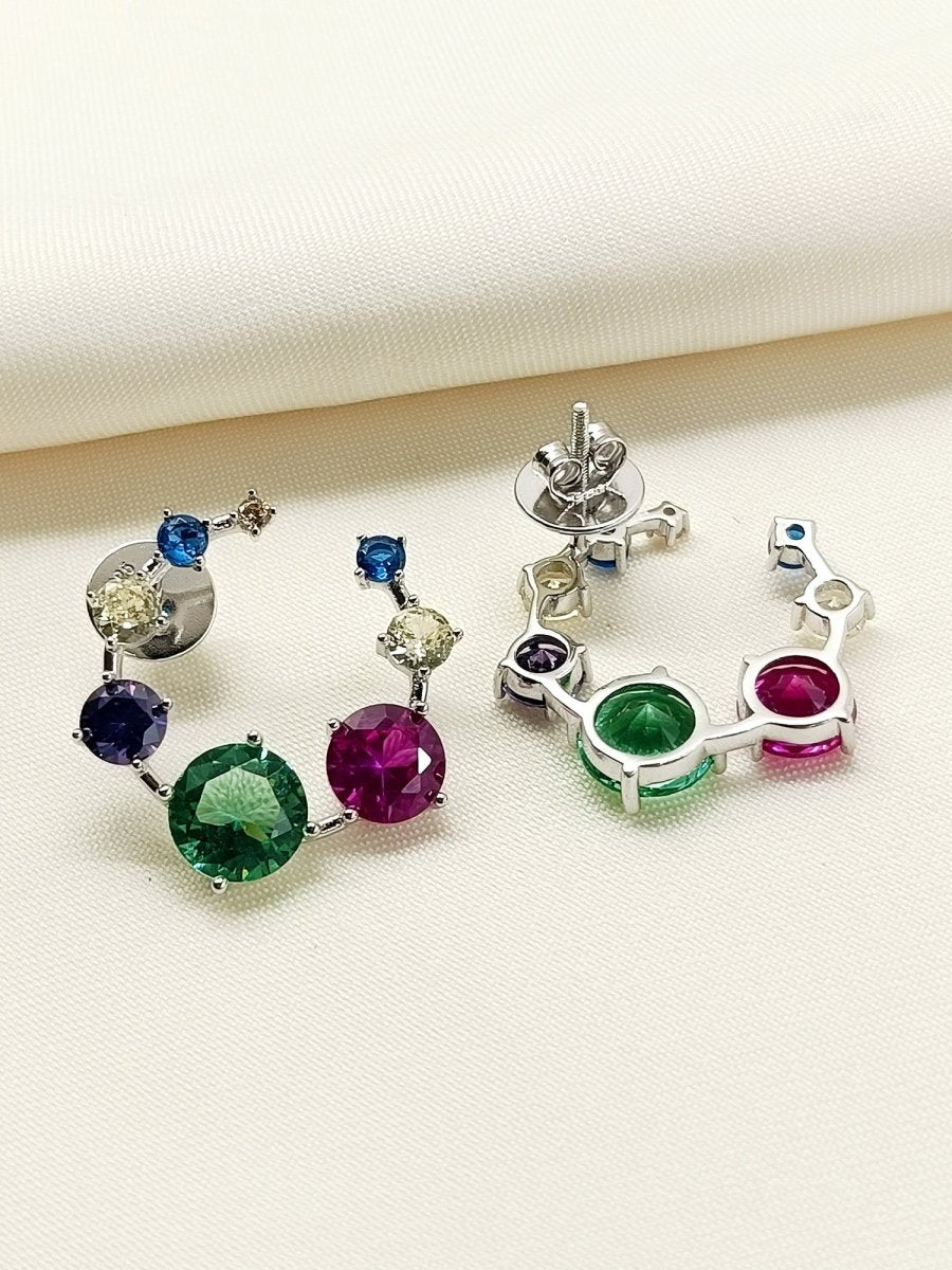 Kashmiri Multi Colour 92.5 Silver Swarovski Stone Tops - House of Sarvati LLC