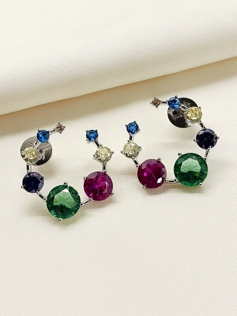 Kashmiri Multi Colour 92.5 Silver Swarovski Stone Tops - House of Sarvati LLC
