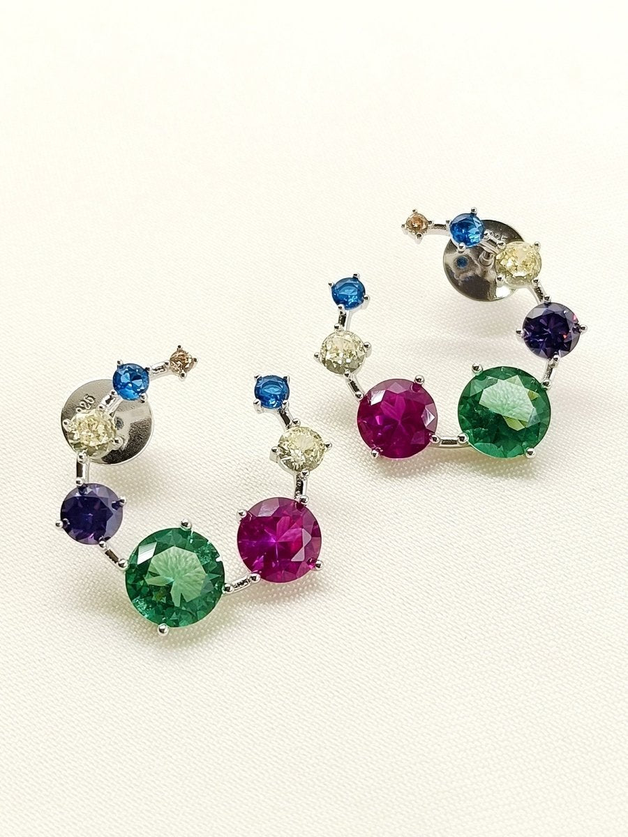 Kashmiri Multi Colour 92.5 Silver Swarovski Stone Tops - House of Sarvati LLC