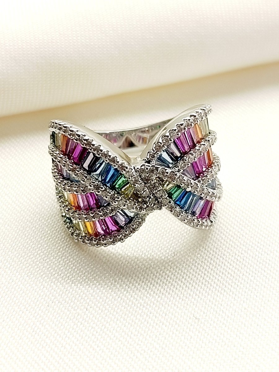 Kavya Multi Colour American Diamond Finger Ring - House of Sarvati LLC
