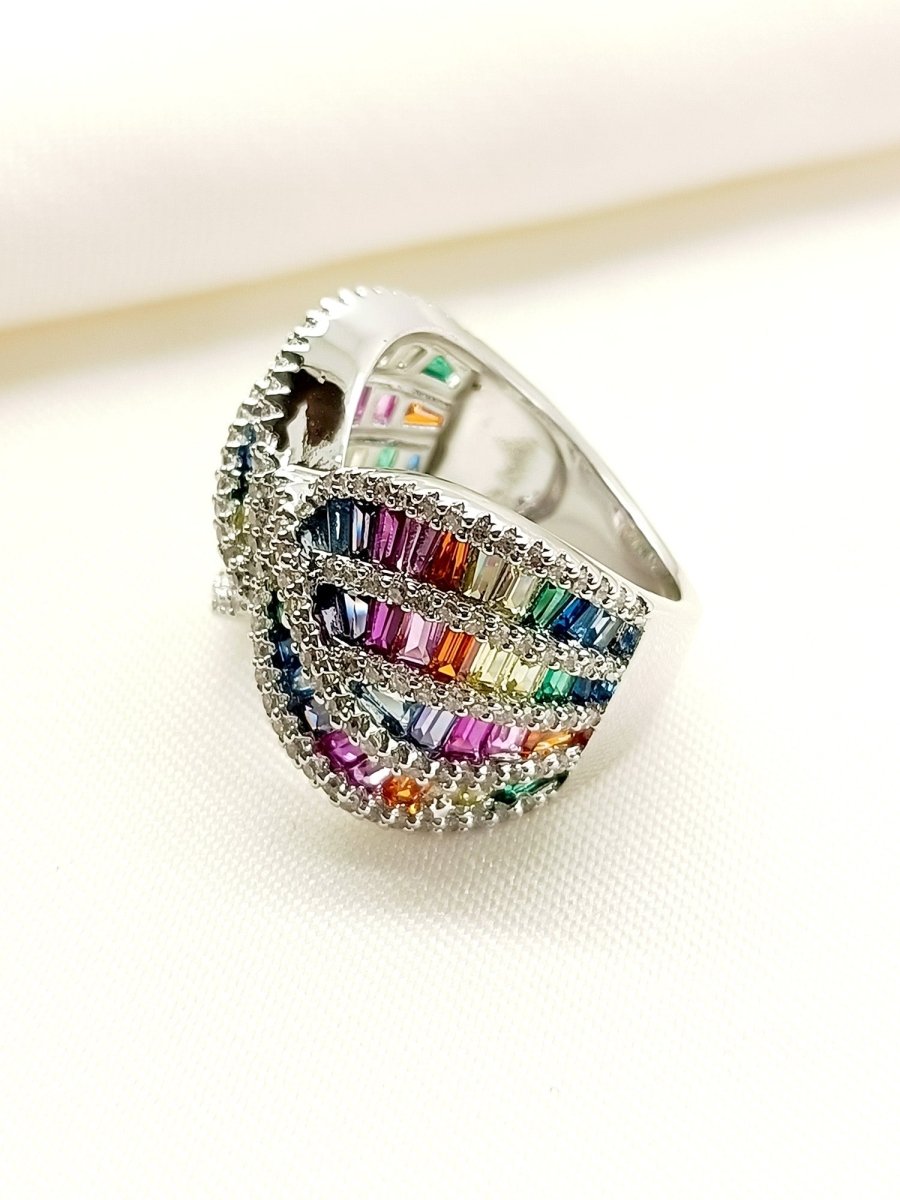 Kavya Multi Colour American Diamond Finger Ring - House of Sarvati LLC
