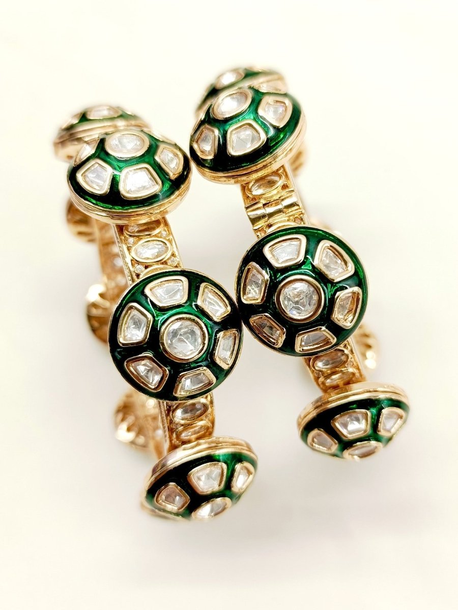 Kesar Green Kundan Bangle Set Of 2 - House of Sarvati LLC