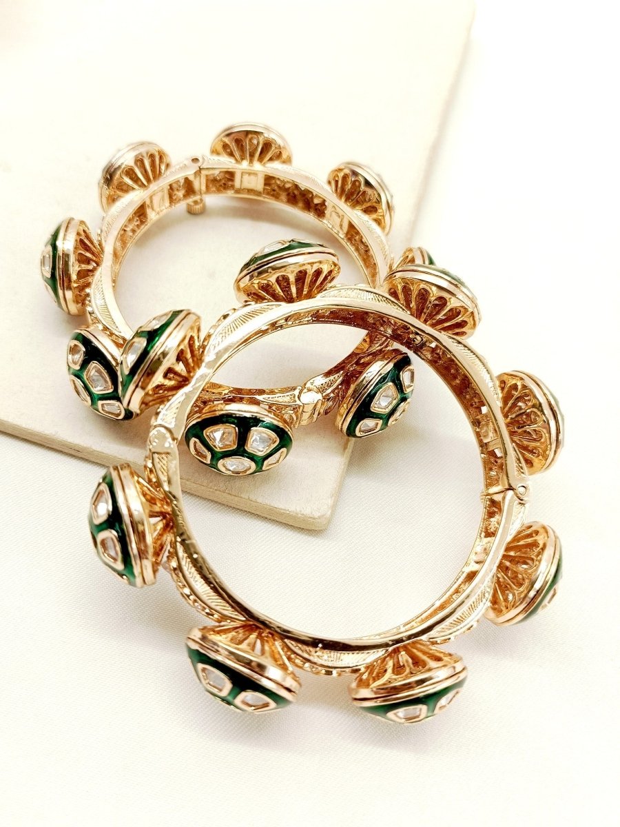 Kesar Green Kundan Bangle Set Of 2 - House of Sarvati LLC