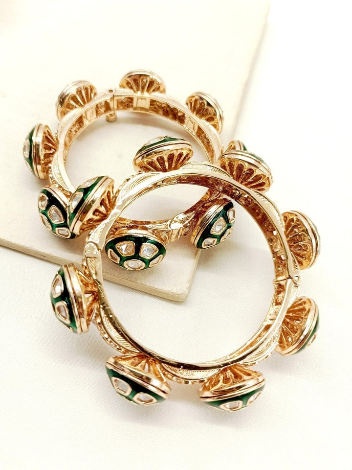 Kesar Green Kundan Bangle Set Of 2 - House of Sarvati LLC