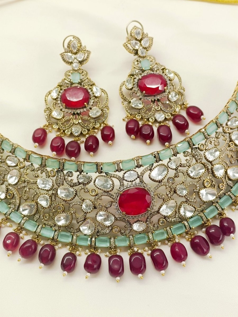 Kiya Mint Green Victorian Choker Set - House of Sarvati LLC