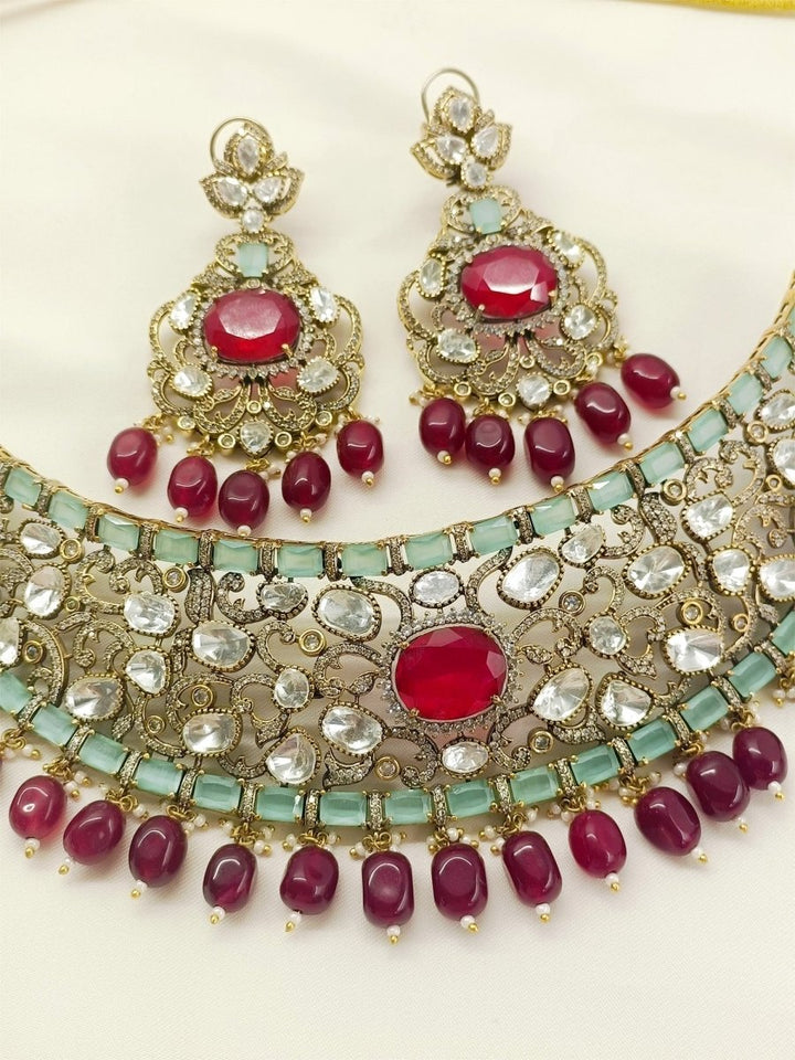 Kiya Mint Green Victorian Choker Set - House of Sarvati LLC