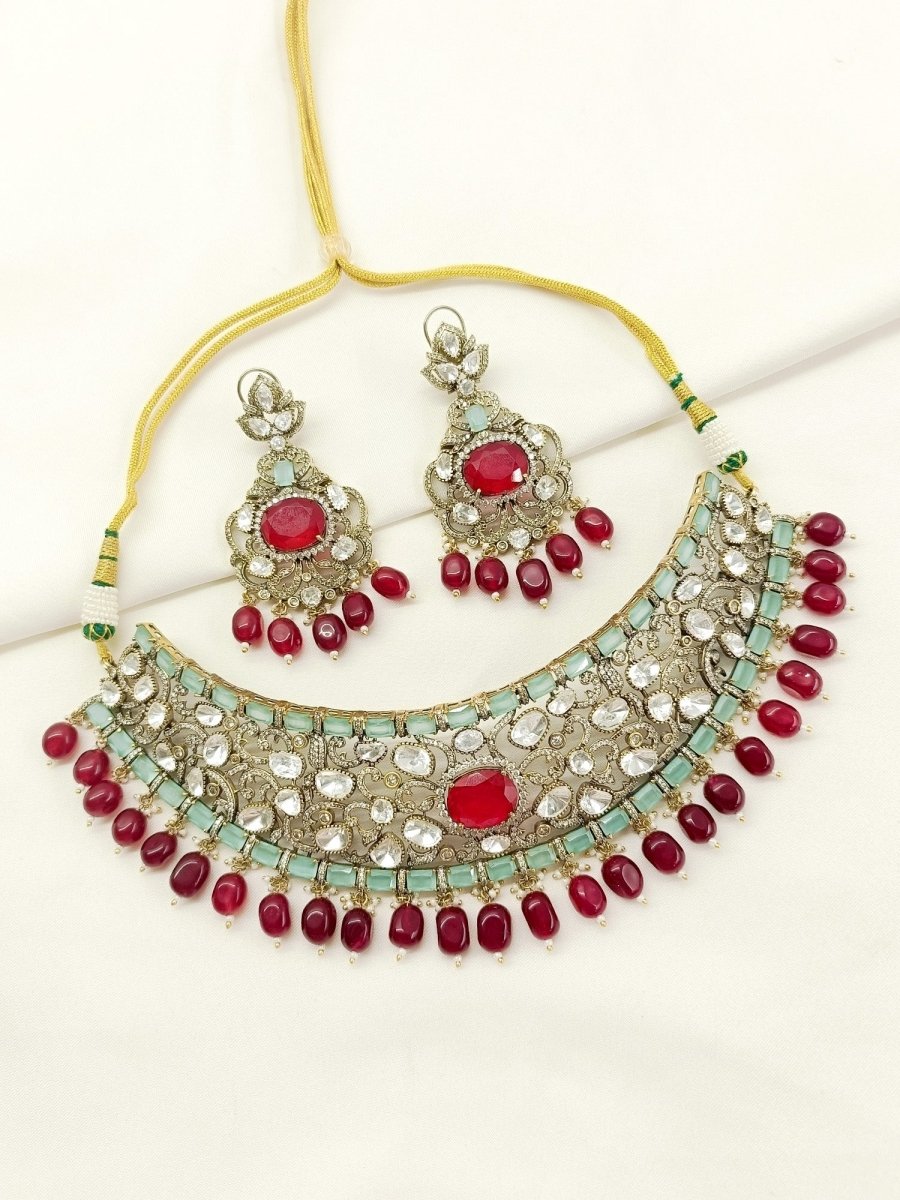 Kiya Mint Green Victorian Choker Set - House of Sarvati LLC