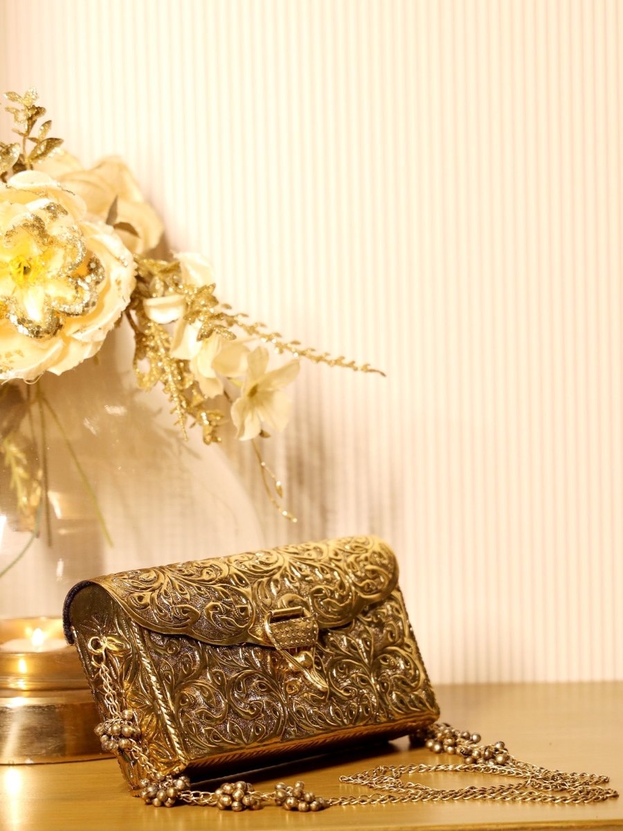Kohinoor Golden Evening Clutch - House of Sarvati LLC